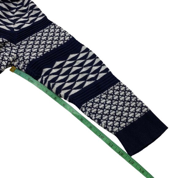 MERONA Nautical Blue Geometric Stripe Knit 100% Cotton Cardigan XL 3/4 Sleeve - Picture 10 of 10